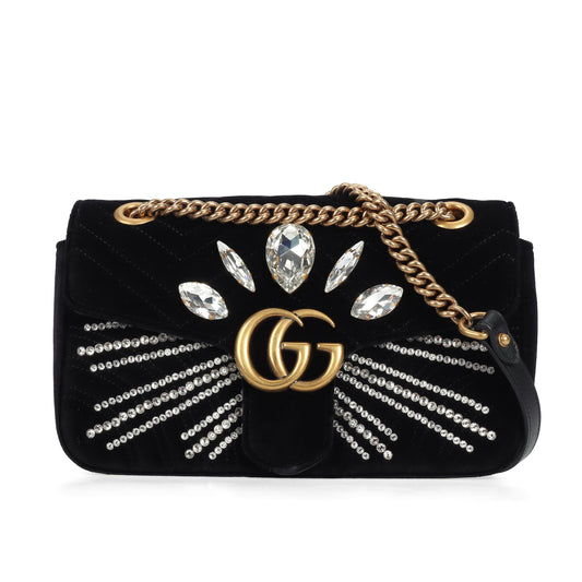 Pre-Owned Gucci GG Marmont Black Velvet Crossbody Bag 79784029