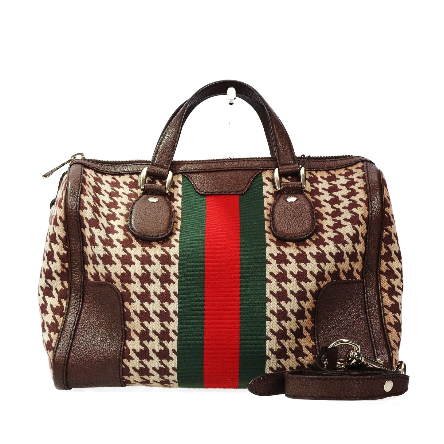 Pre-Owned Gucci Brown Canvas Calfskin Shoulder Bag 69838566
