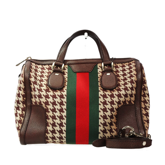 Pre-Owned Gucci Brown Canvas Calfskin Shoulder Bag 69838566