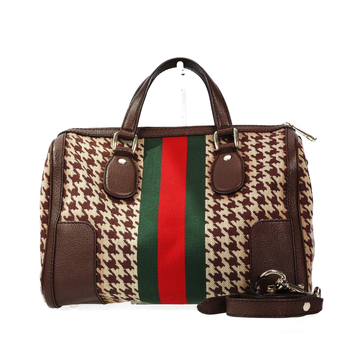 Pre-Owned Gucci Brown Canvas Calfskin Shoulder Bag 69838566