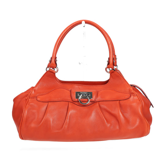 Pre-Owned Salvatore Ferragamo Orange Calfskin Shoulder Bag 79916456
