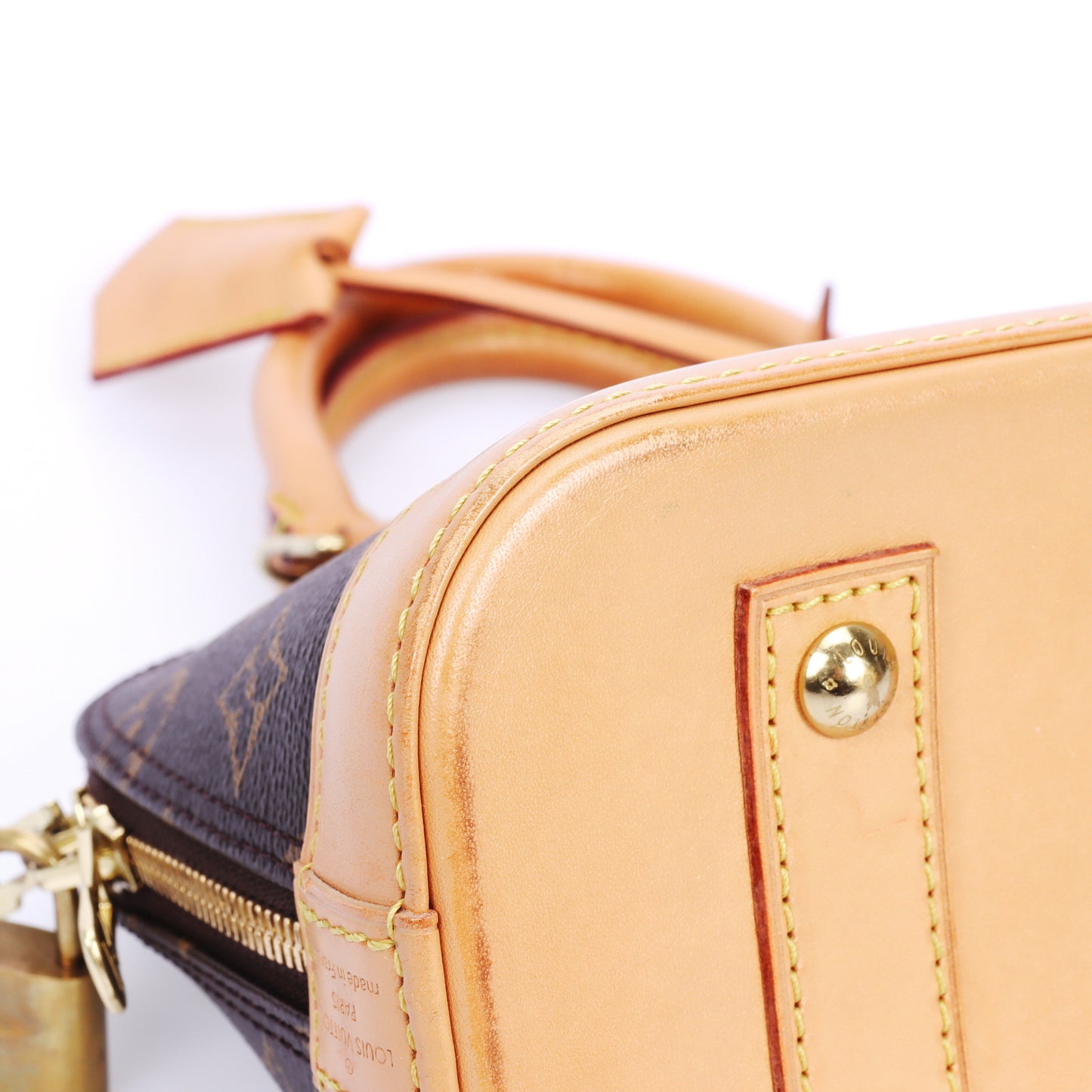 Pre-Owned Louis Vuitton Alma BB Monogram Brown Coated Canvas Crossbody Bag & Louis Vuitton Charm 80678499 & 66325671