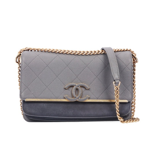 Pre-Owned Chanel Coco Flap Grey Quilted Calfskin Leather Shoulder Bag 80702523 c