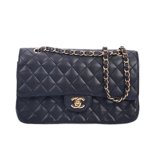 Pre-Owned Chanel Classic Flap Black Calfskin Shoulder Bag 80827416