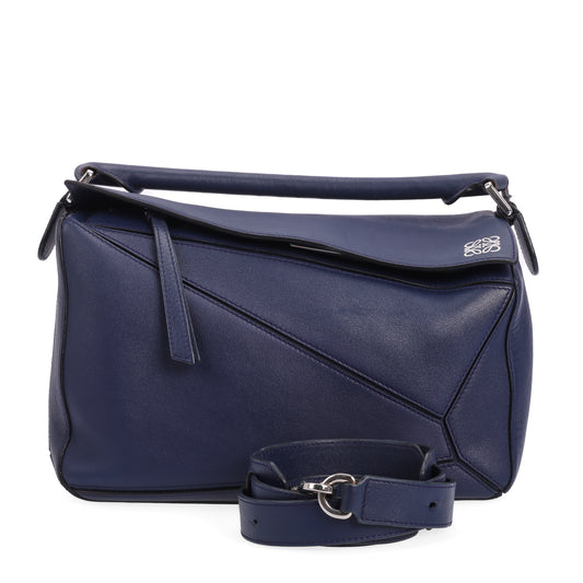 Pre-Owned Loewe Puzzle Blue Calfskin Shoulder Bag 81284140