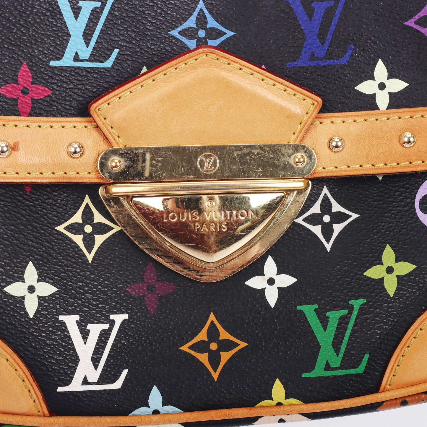 Pre-Owned Louis Vuitton Rita Multicolor Black Monogram Coated Canvas Calfskin Shoulder Bag 82657159