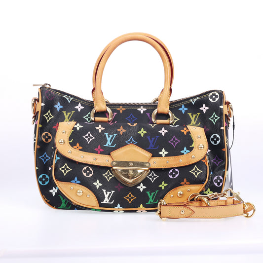 Pre-Owned Louis Vuitton Rita Multicolor Black Monogram Coated Canvas Calfskin Shoulder Bag 82657159
