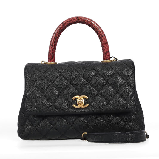 pre-owned chanel coco handle black caviar crossbody bag 44680875