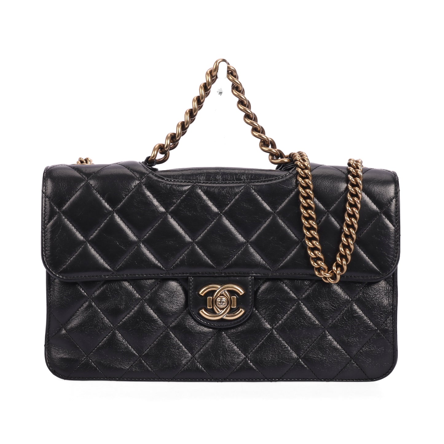 pre-owned chanel black calfskin crossbody bag 86165293