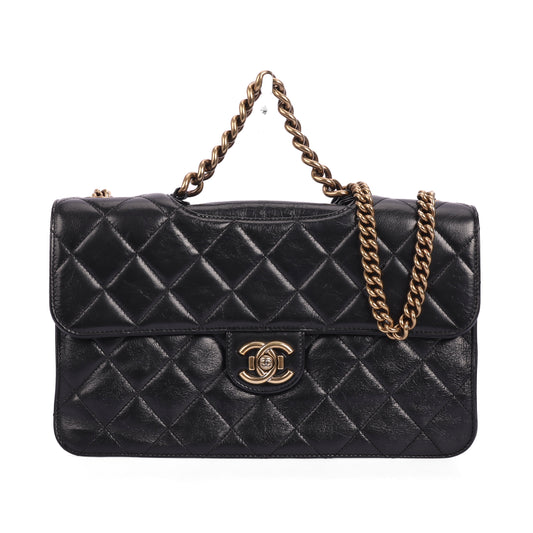 pre-owned chanel black calfskin crossbody bag 86165293