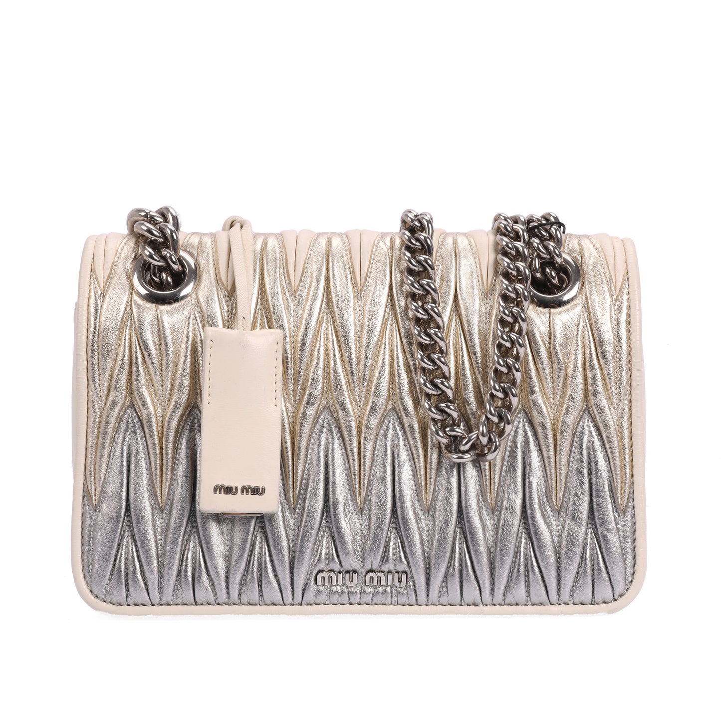 Pre-Owned Miu Miu Matelassé Silver Metallic Leather Crossbody Bag 87266287