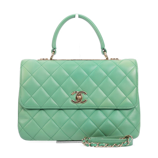 pre-owned chanel trendy cc green lambskin crossbody bag 88384673