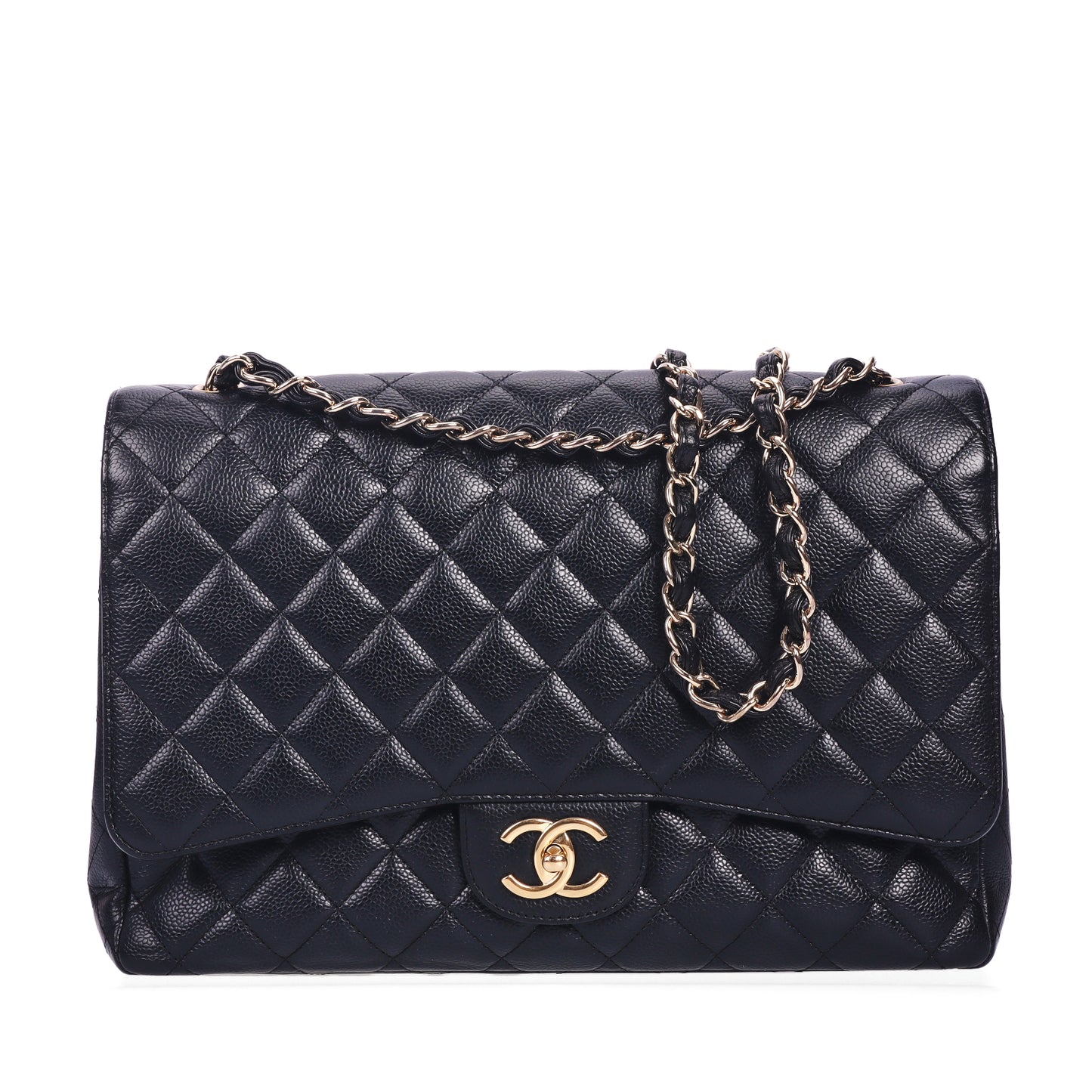 Pre-Owned Chanel Classic Flap Maxi Black Calfskin Shoulder Bag 88890681 c