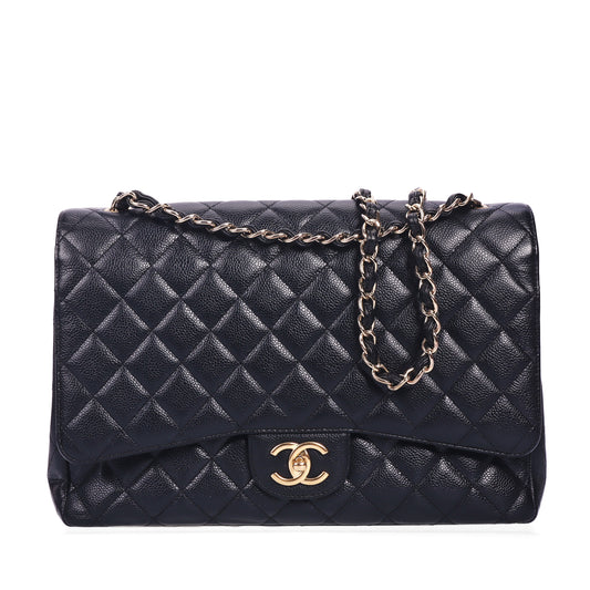 Pre-Owned Chanel Classic Flap Maxi Black Calfskin Shoulder Bag 88890681 c