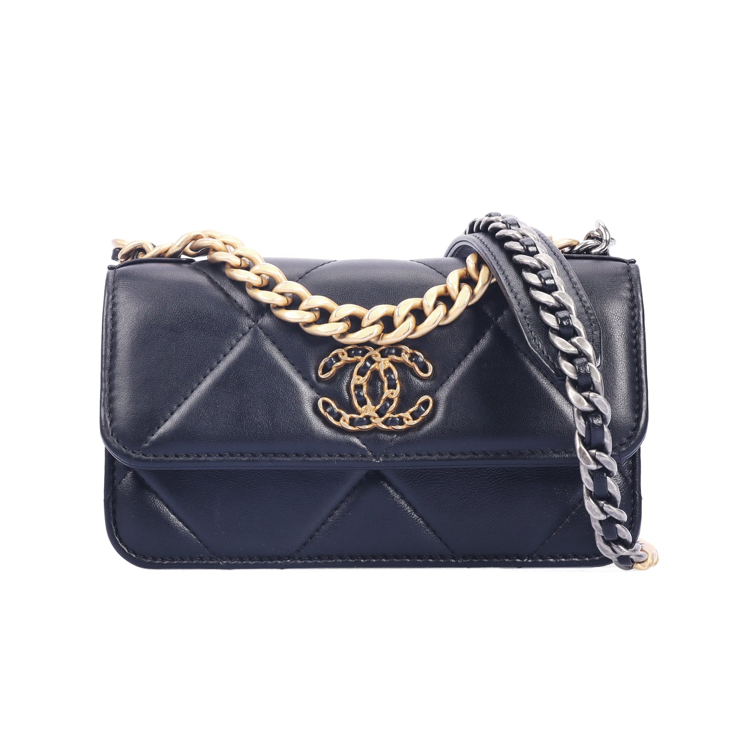Pre-Owned Chanel 19 Black Quilted Lambskin Wallet on Chain 89687691