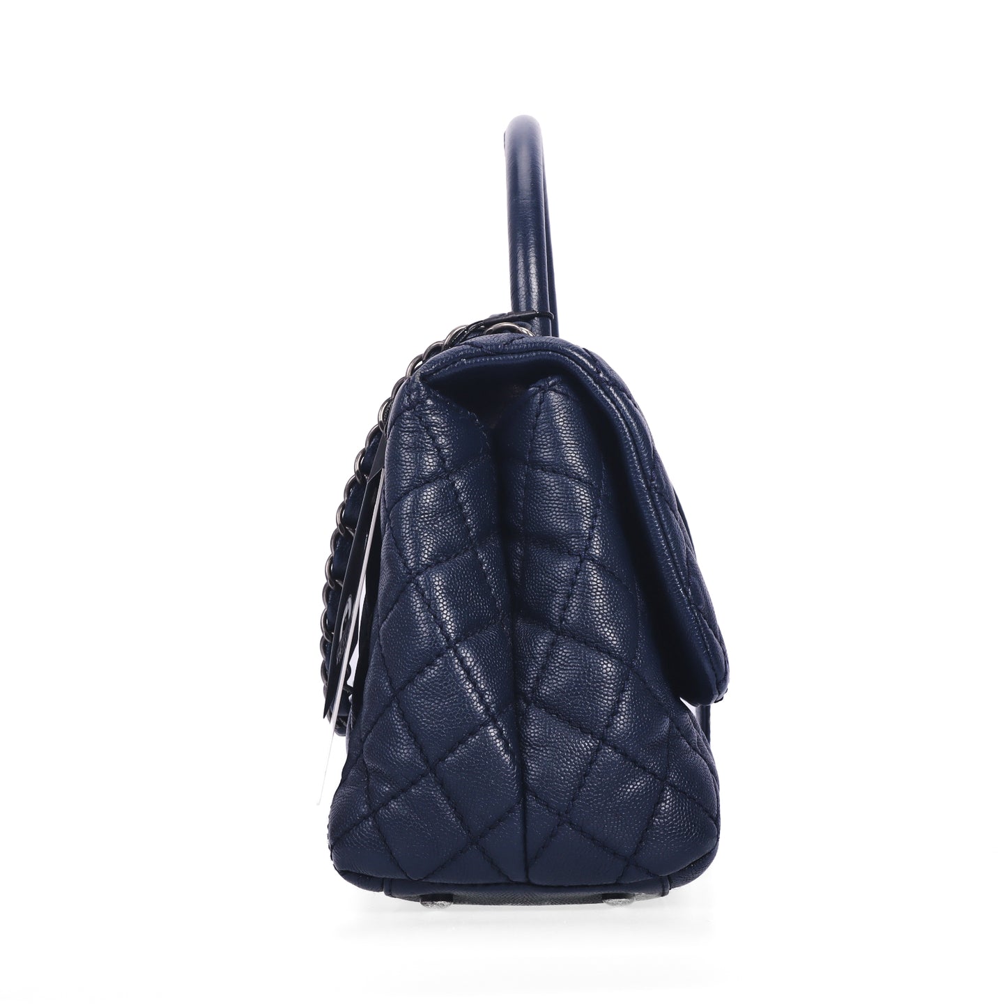 Pre-Owned Chanel Coco Handle Dark Blue Quilted Caviar Calfskin Leather Shoulder Bag 90038457