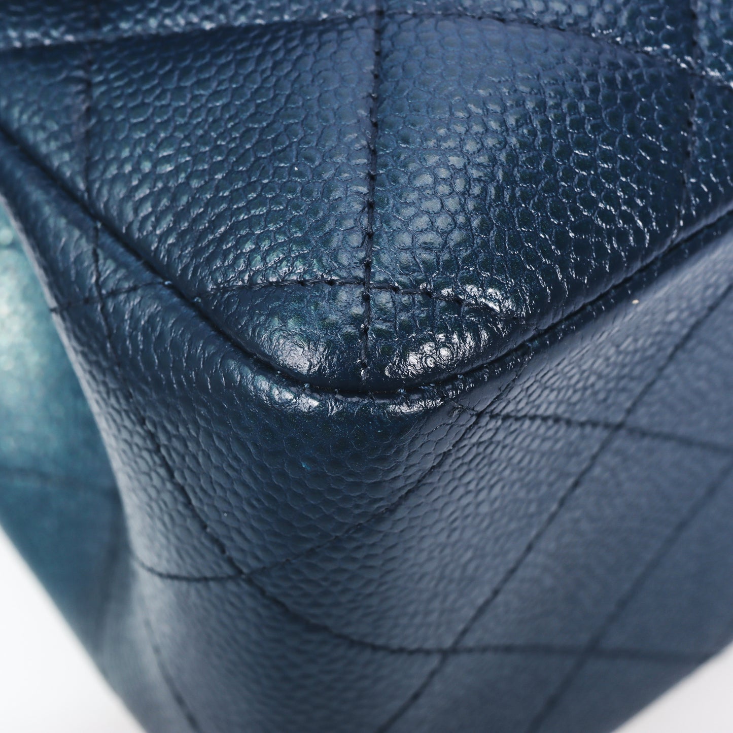 Pre-Owned Chanel Classic Flap Jumbo Dark Green Quilted Caviar Calfskin Leather Shoulder Bag 93953107