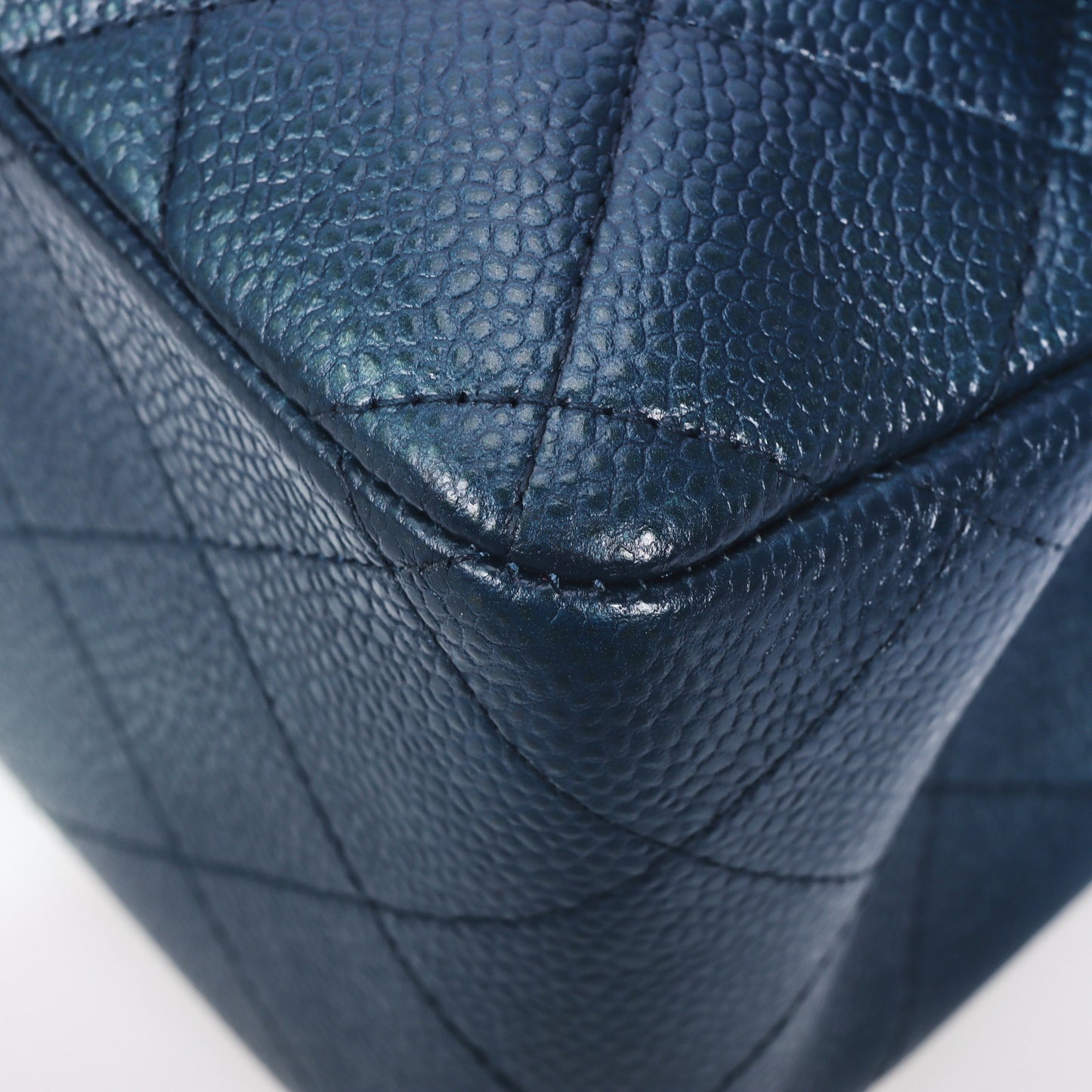 Pre-Owned Chanel Classic Flap Jumbo Dark Green Quilted Caviar Calfskin Leather Shoulder Bag 93953107