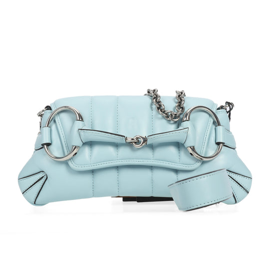 Pre owned GUCCI calfskin top handle bag horsebit chain light blue 29812735