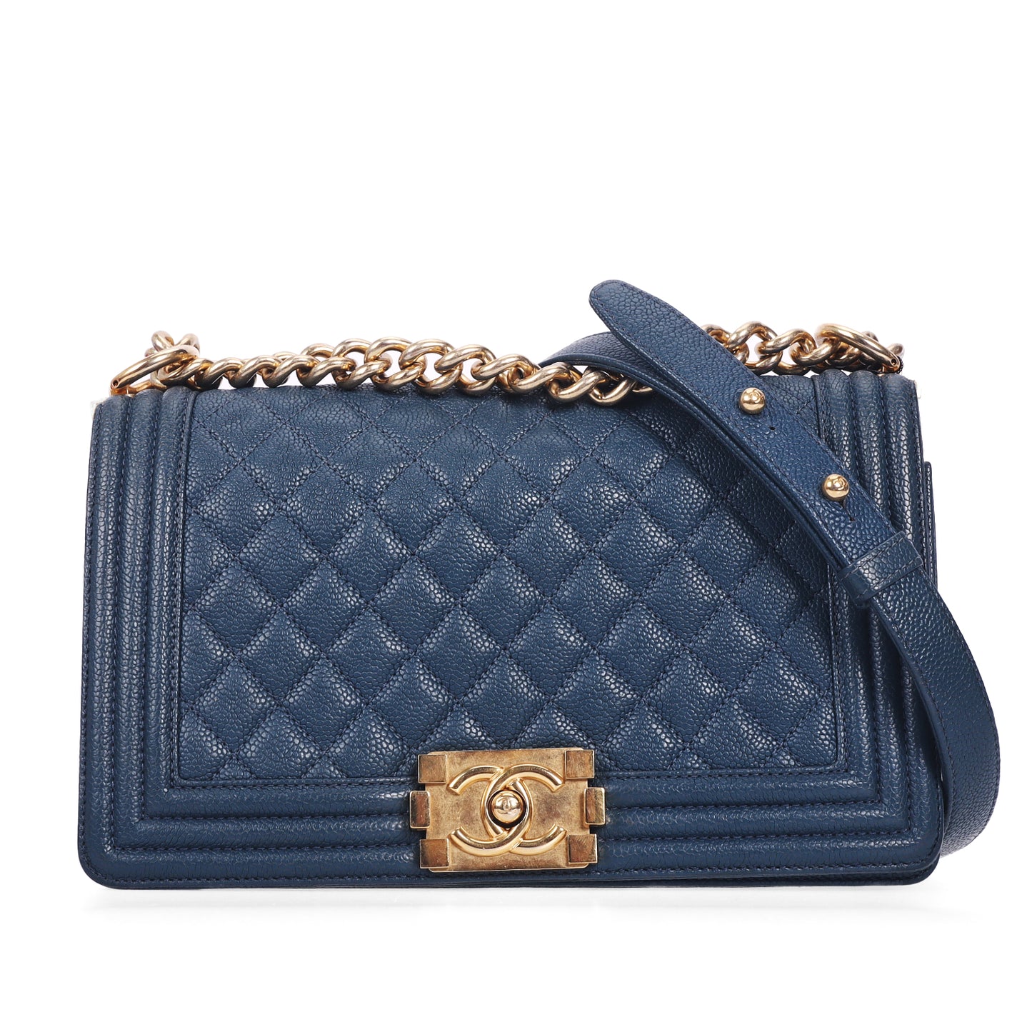 Pre-Owned Chanel Le Boy Blue Quilted Calfskin Leather Shoulder Bag 95200785