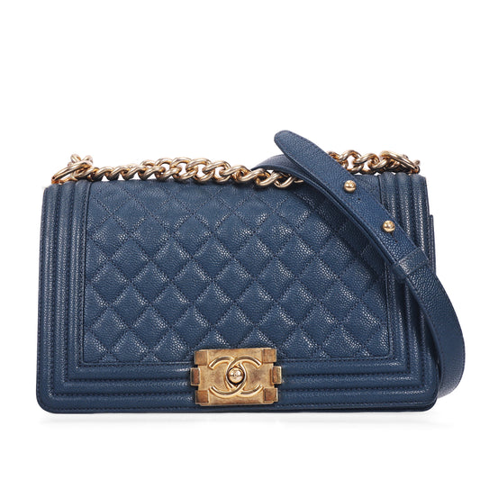 Pre-Owned Chanel Le Boy Blue Quilted Calfskin Leather Shoulder Bag 95200785