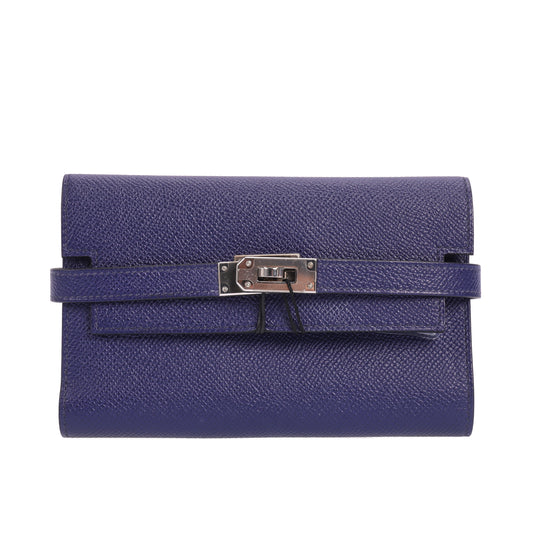 Pre-Owned Hermès Kelly Blue Calfskin Wallet 95261450