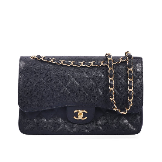 Pre-Owned Chanel Classic Flap Jumbo Black Quilted Calfskin Shoulder Bag 96014873