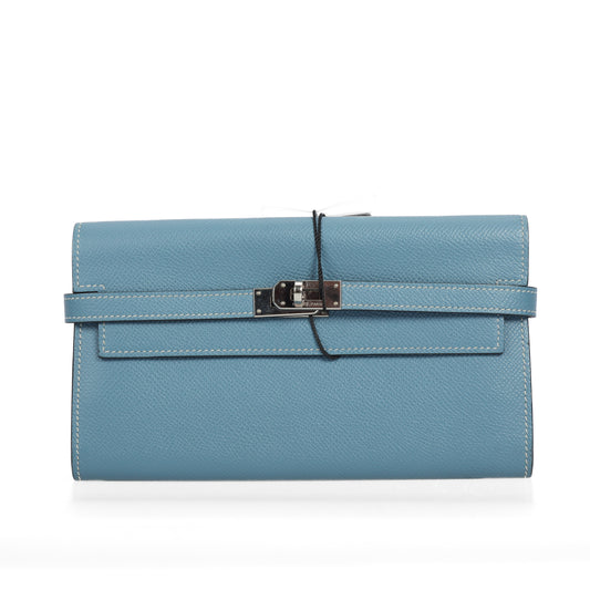 Pre-Owned Hermès Kelly Blue Calfskin Wallet 96139340