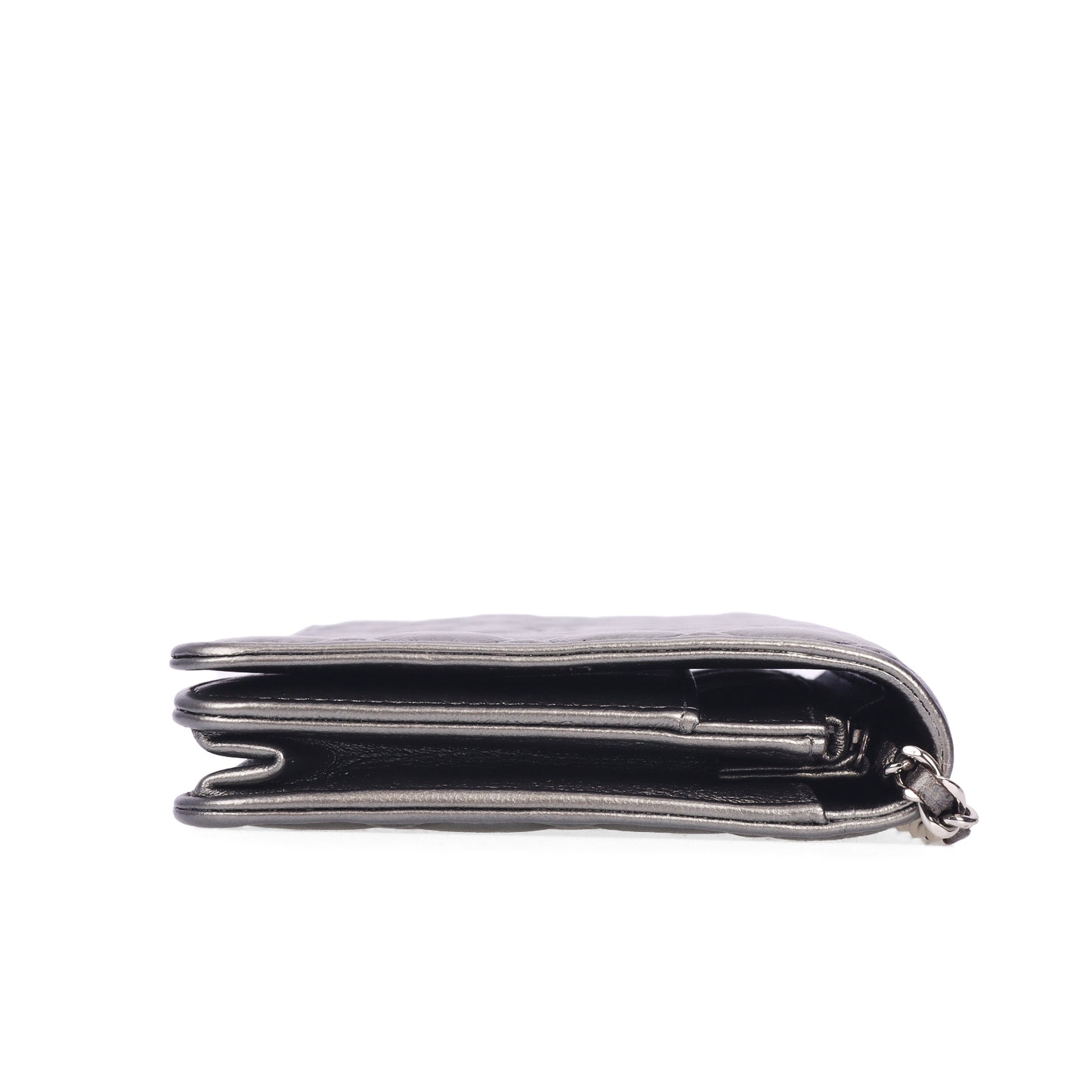 Pre-Owned Chanel Silver Gray Calfskin Wallet on Chain  96139721 c