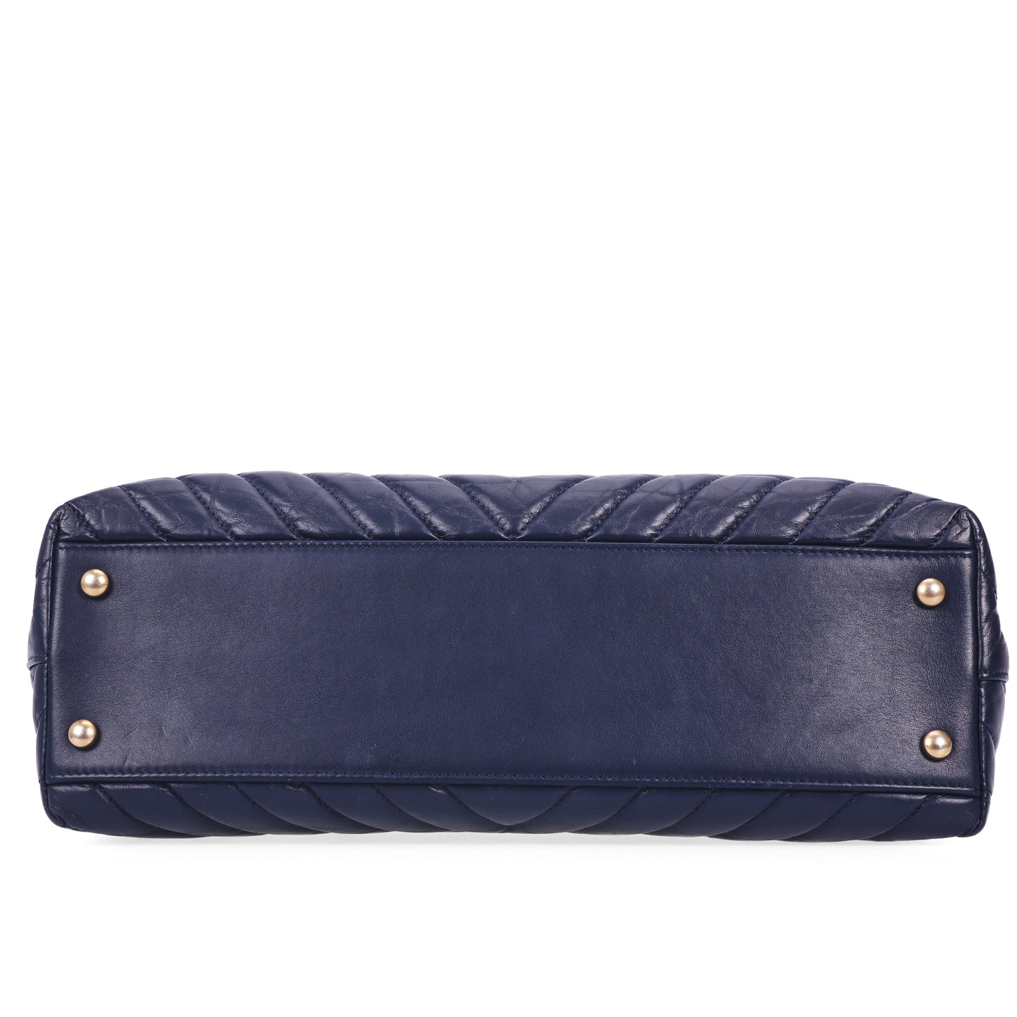 Pre-Owned Chanel Coco Handle Navy Blue Chevron Leather Shoulder Bag 97720929