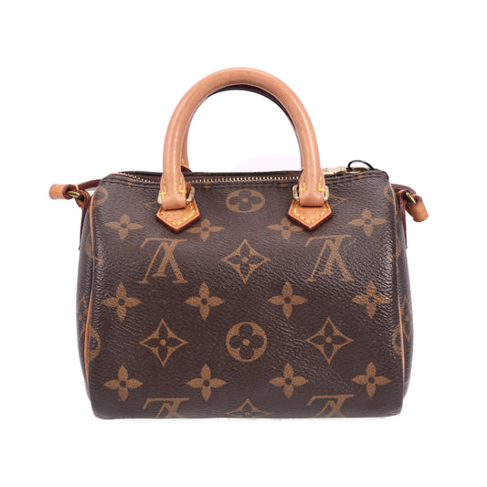 pre-owned louis vuttion speedy nano brown coated canves crossbody bag 99386377