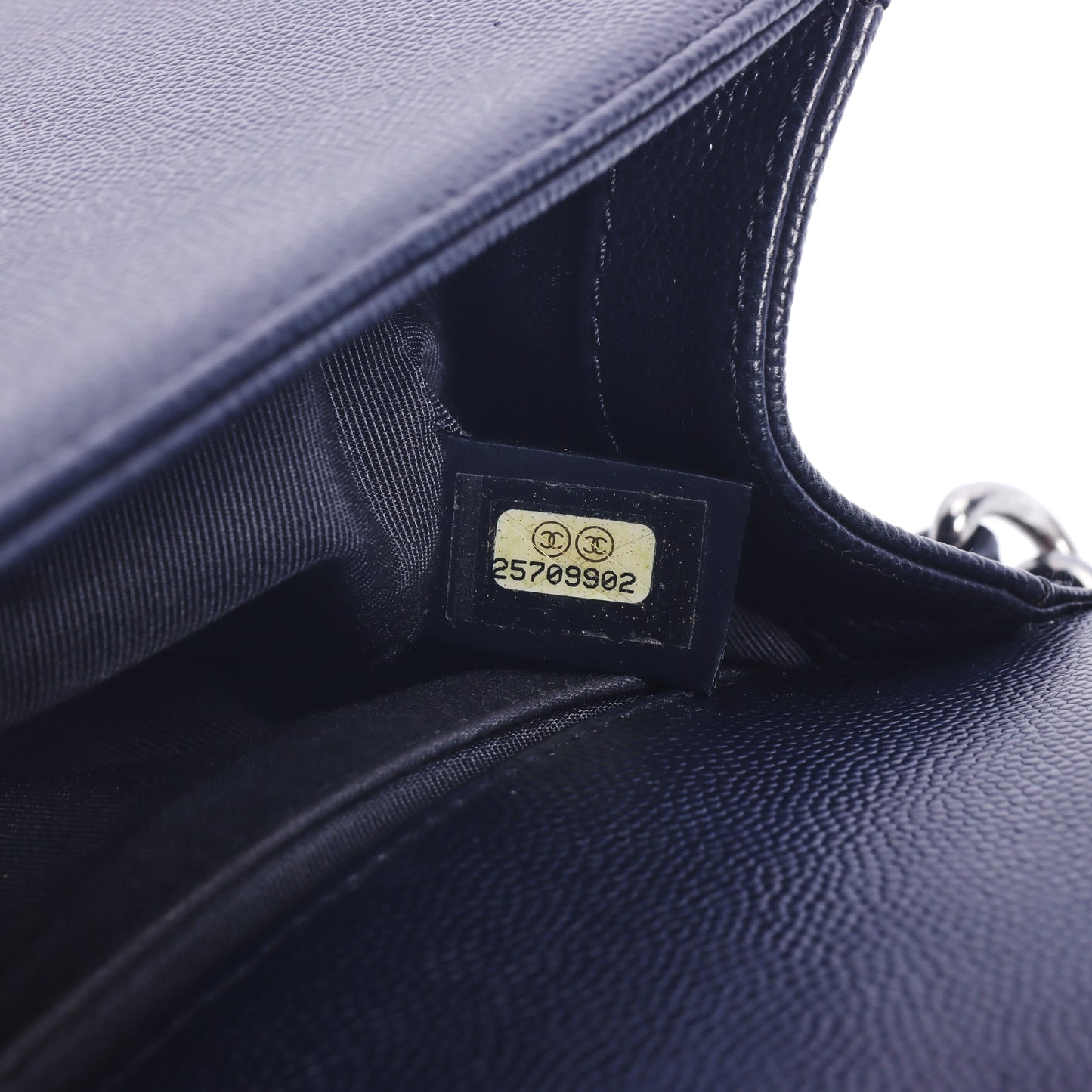 Pre-Owned Chanel BOY Dark Blue Chevron Calfskin Shoulder Bag 99858984