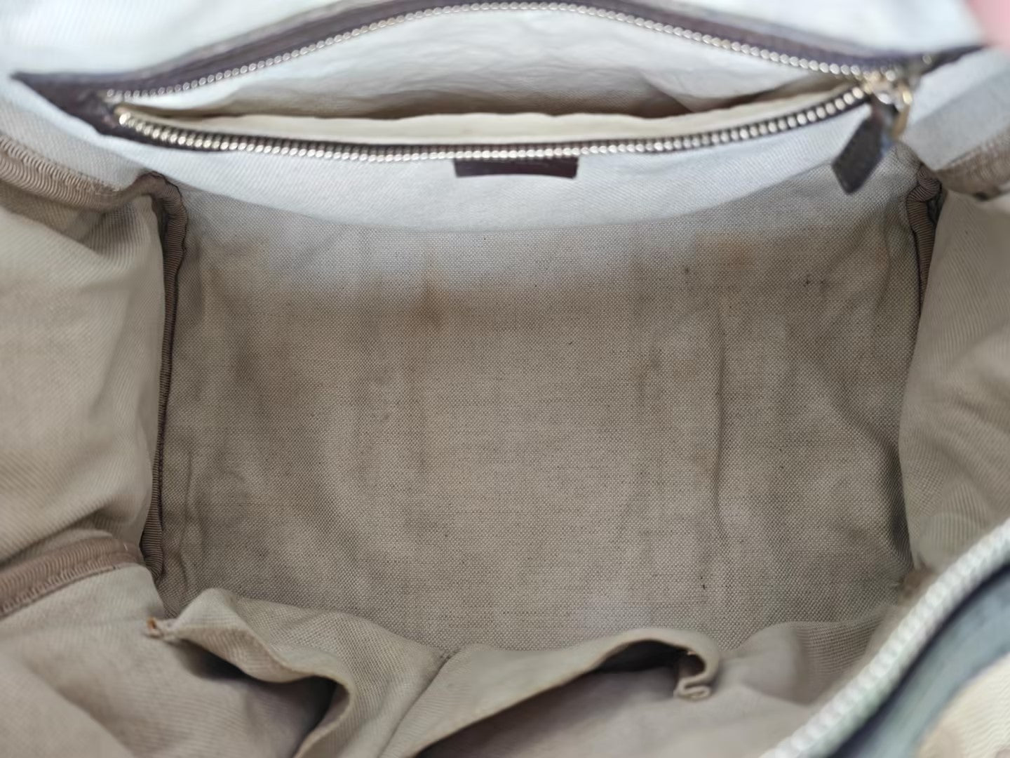 Pre-Owned Gucci Beige GG Canvas Calfskin Top Handle Bag 31453558