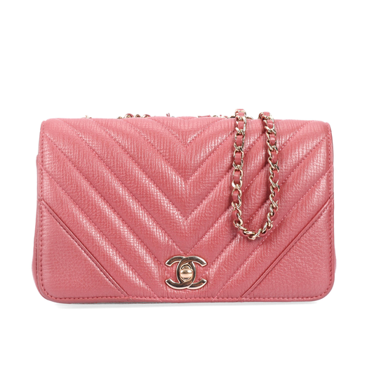 Pre-owned CHANEL Leather Shoulder Bags Chevron Quilted Pink 54775600 yy
