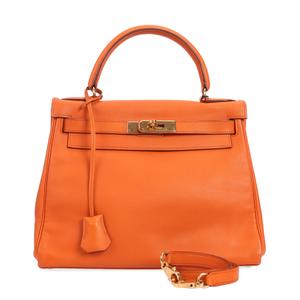 Pre-owned HERMÈS Calfskin Shoulder Bags Hermes Kelly 32 Orange 70051495 hz