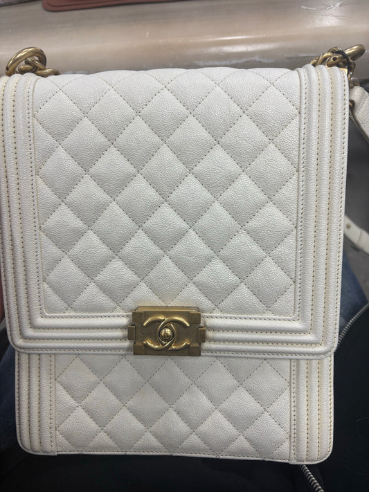 Chanel leboy bag northsouth white calfskin caviar